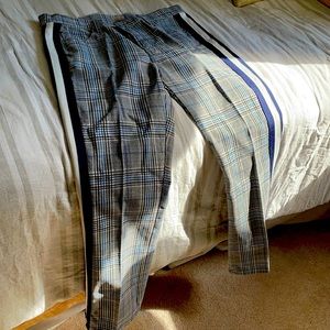 Mother blue plaid and stripe ankle pants